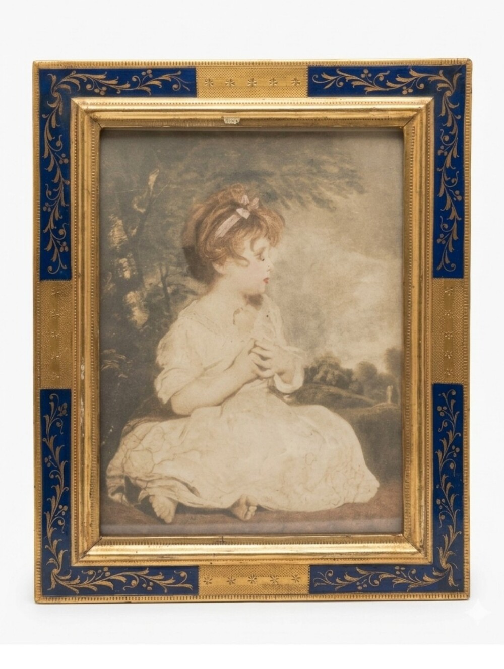 1923 Framed Print "The Age Of Innocence" Ornate Gilded Gold & Cobalt Blue Frame